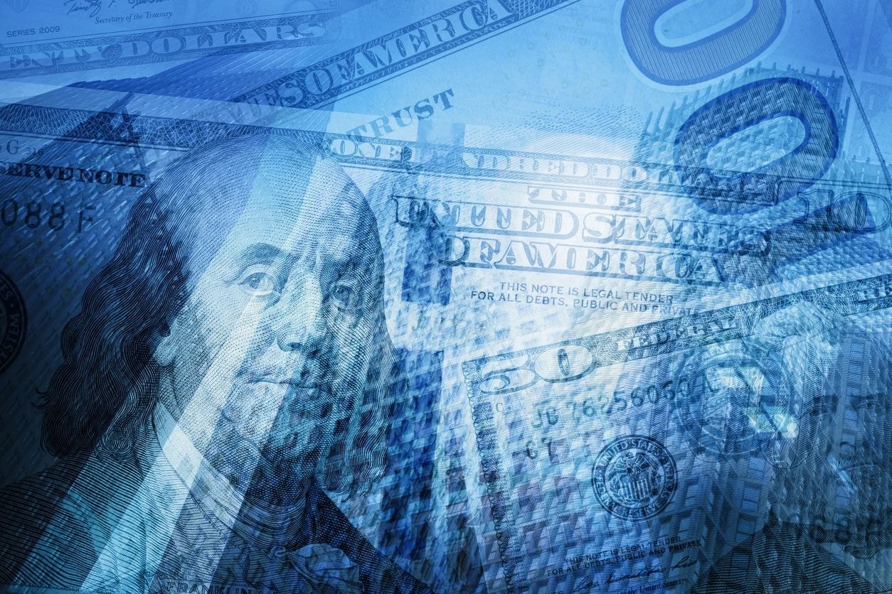 US currency dollar bills financial composition